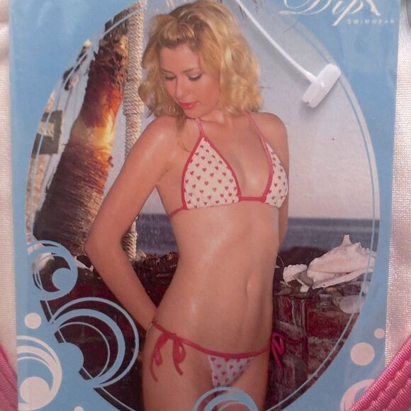 Leg Avenue Hot Pink & White Heart String Bikini Set​ - Picture 6 of 7